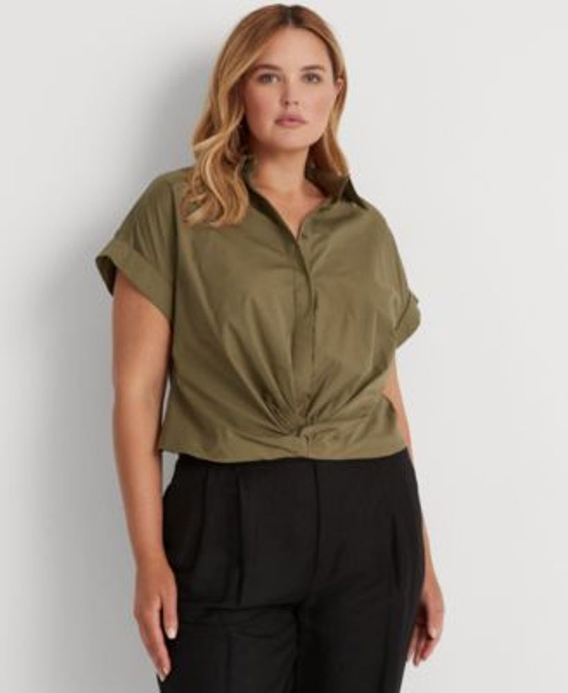 Lauren Ralph Lauren Plus-Size Twist-Front Cotton Broadcloth Shirt | Plaza  Las Americas