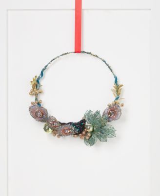 Holiday Lane Jewel Tones 12" Wire and Polyester Wreath with Berries and Sequin Leaves, Created for Macy's