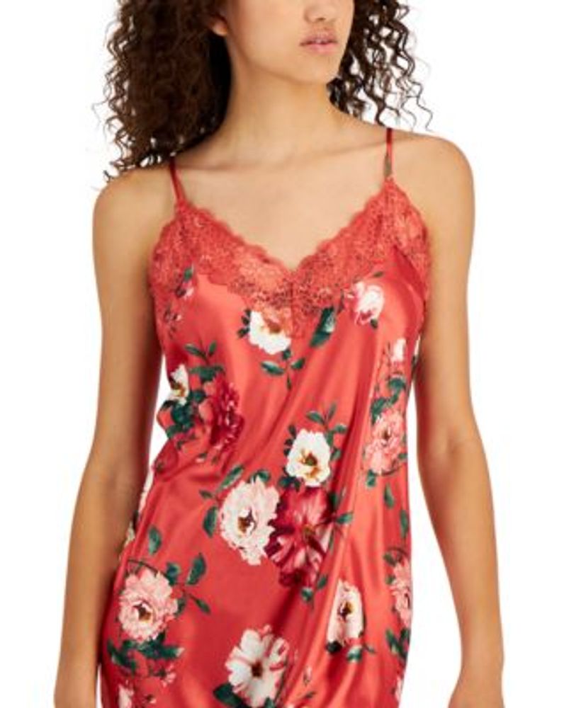 Women's Floral Satin Lace-Trim Gown, Created for Macy's