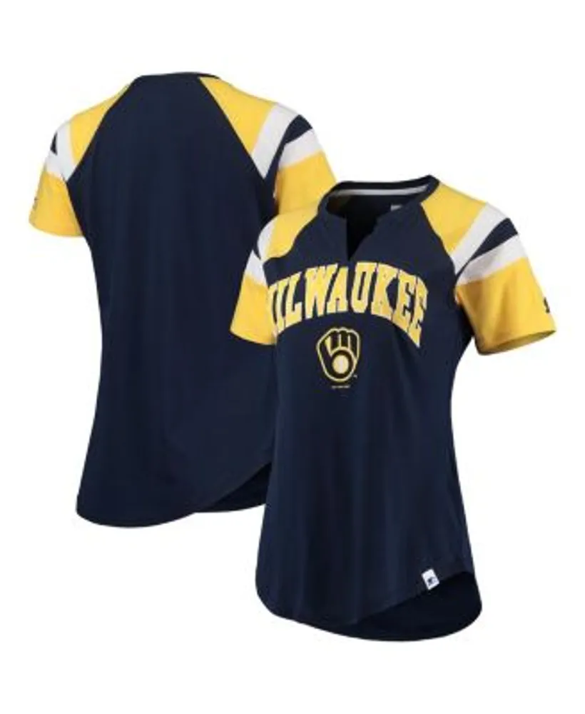 Starter Women's Navy, Gold Milwaukee Brewers Game On Notch Neck Raglan T- Shirt