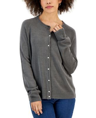 Petite Luxe Soft Faux Pearl-Button Cardigan, Created for Macy's
