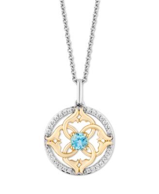 Swiss Blue Topaz (1/4 ct. t.w.) & Diamond (1/6 ct. t.w.) Jasmine Pendant Necklace in Sterling Silver & 14k Gold, 16" + 2" extender