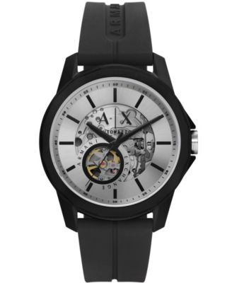 Men's Automatic in Black Case with Black Silicone Strap Watch, 44mm