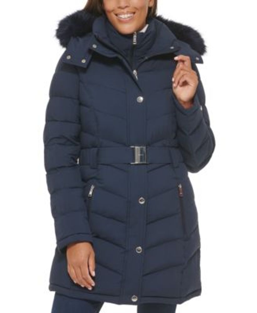 Michael Kors Women's Belted Faux-Fur-Trim Hooded Puffer Coat | Fairlane  Town Center