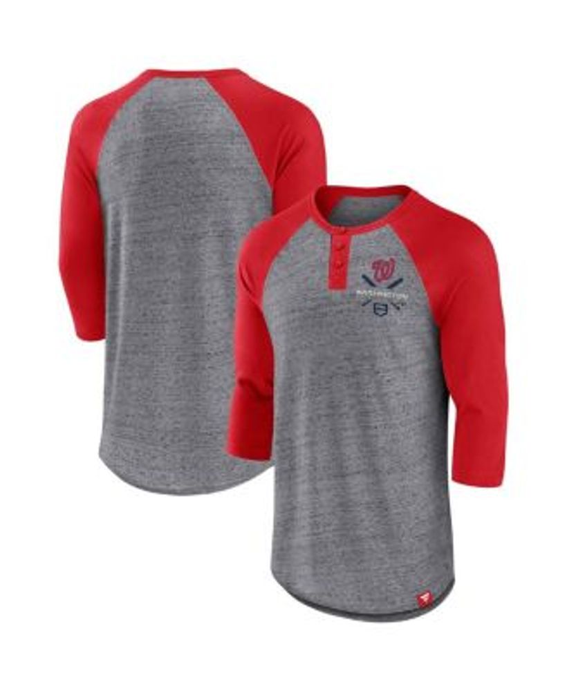 Fanatics Men's Branded Heathered Gray, Red Washington Nationals Iconic  Above Heat Speckled Raglan Henley 3/4 Sleeve T-shirt
