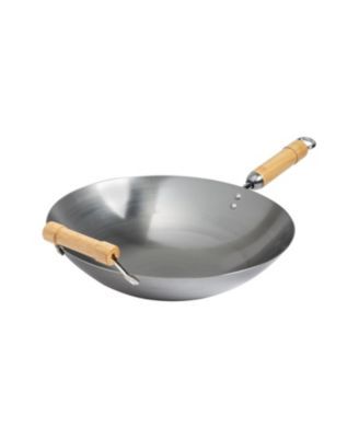 Classic Series Round Bottom Carbon Steel Wok with Birch Handles, 14"