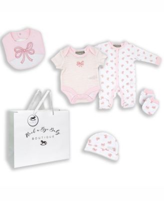 Baby Girls Bow Layette Gift Mesh Bag, 5 Piece Set
