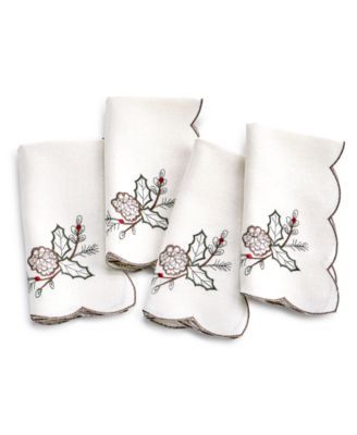 Poinsettia Cut Work Napkins, Set of 4
