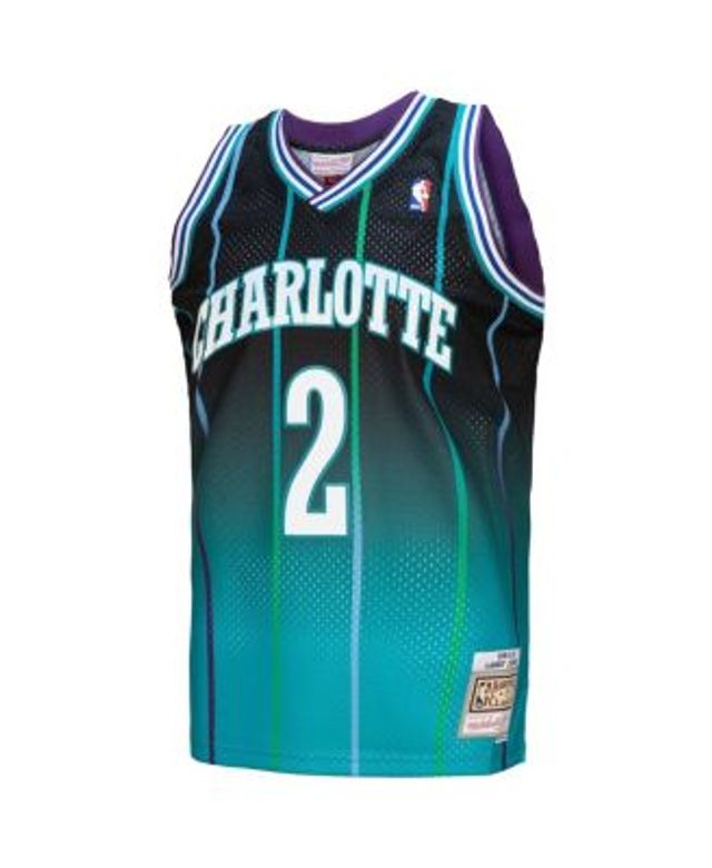 Men's Mitchell & Ness Larry Johnson Teal/Black Charlotte Hornets 1992/93  Hardwood Classics Fadeaway Swingman