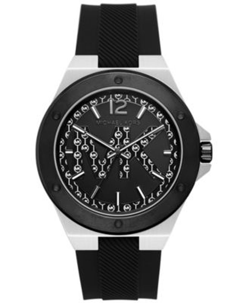 Michael Kors Men's Lennox Three-Hand Black Silicone Strap Watch 45mm |  Connecticut Post Mall