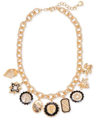 Gold-Tone Crystal & Imitation Pearl Nature-Theme Charm Necklace, 17" + 2" extender, Created for Macy's