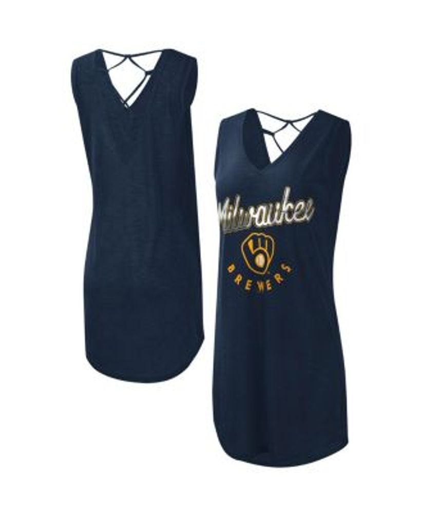 Milwaukee Brewers Women's Plus Size Notch Neck T-Shirt - White/Navy