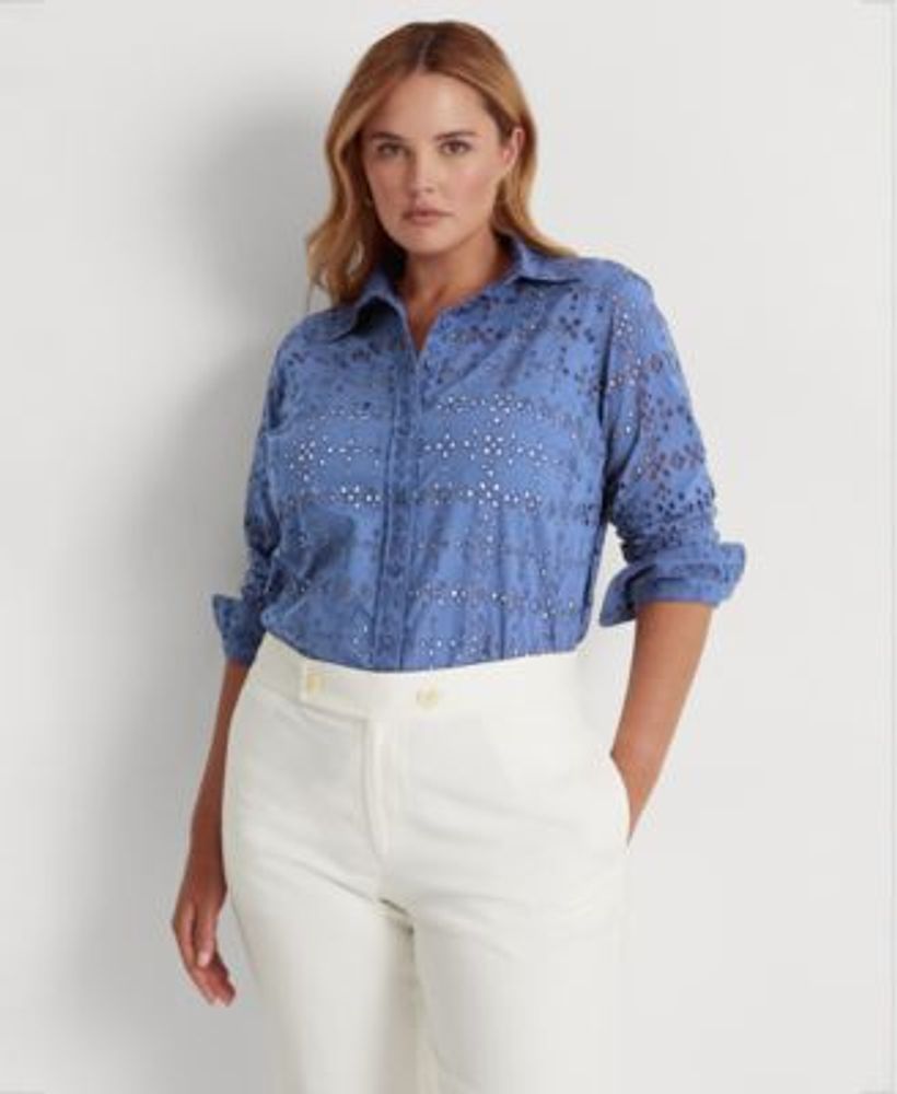 Lauren Ralph Lauren Plus-Size Eyelet Cotton Shirt | Plaza Las Americas