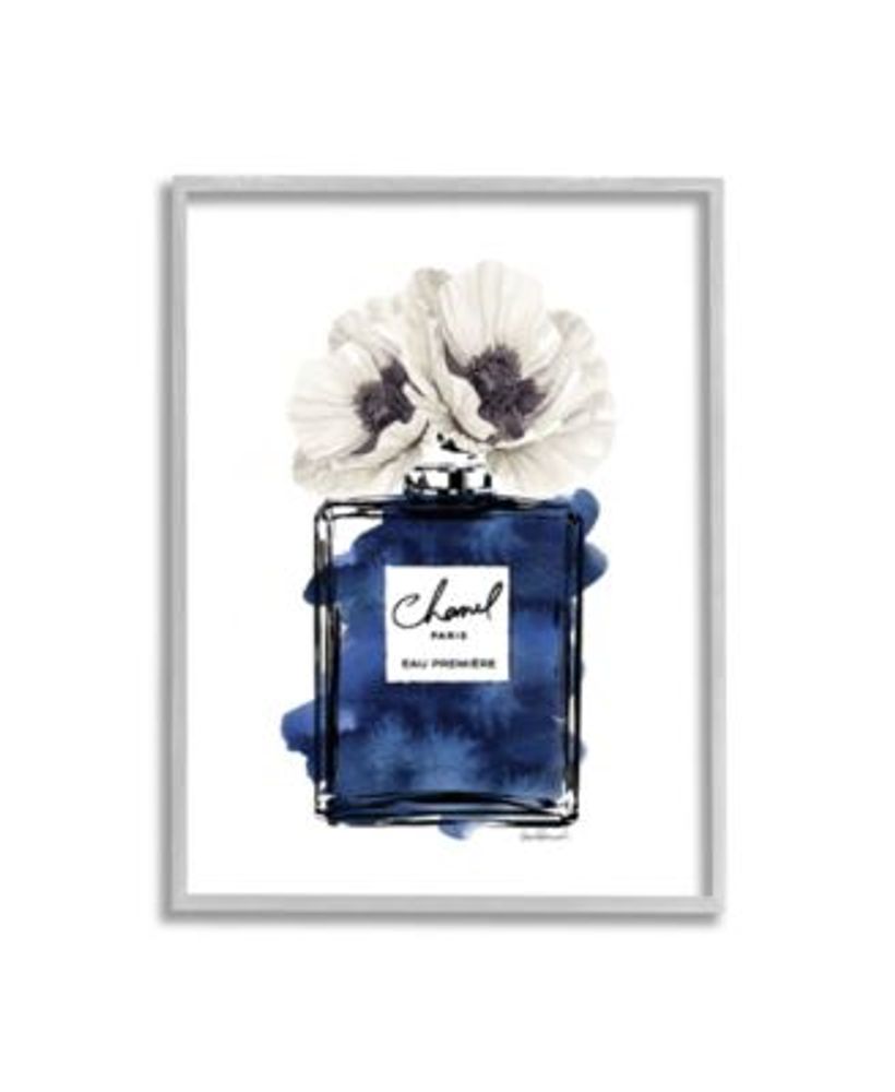 Stupell Industries Deep Blue Fashion Fragrance Bottle Glam Florals Art, 11  x 14