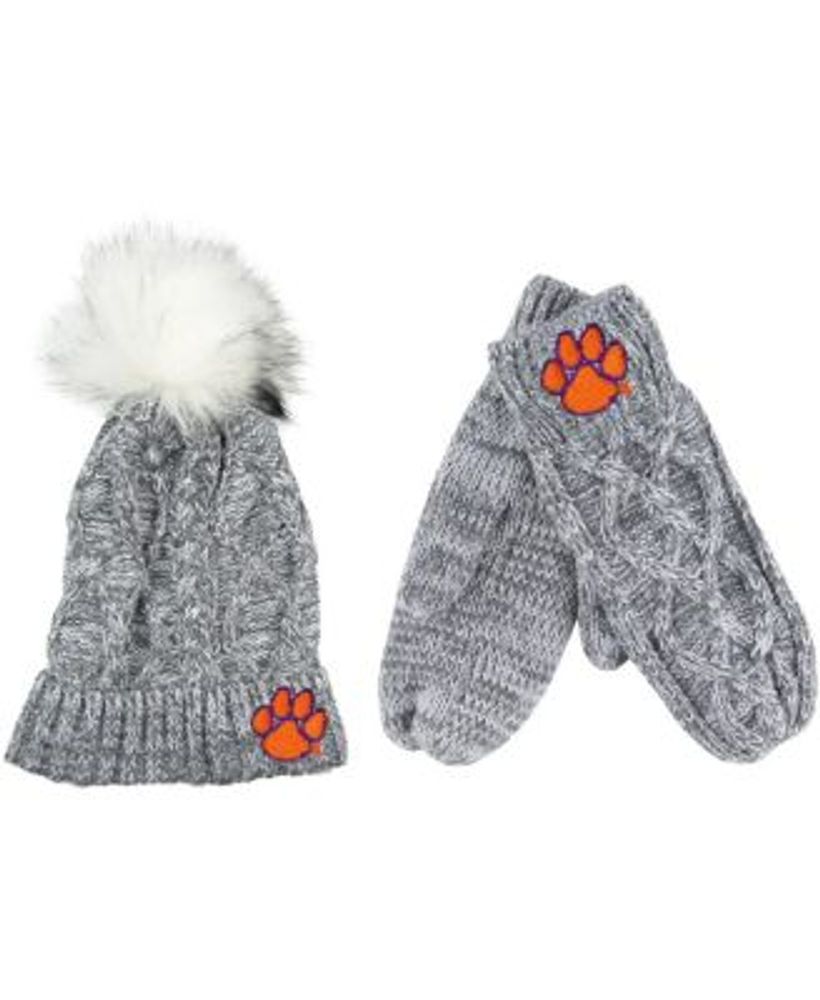 ZooZatz Men's and Women's Gray Clemson Tigers Cuffed Knit Pom Hat and  Mittens Set