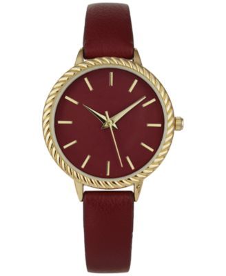 Women's Red Faux Leather Strap Watch 32mm, Created for Macy's