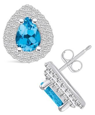 Topaz (1-3/4 ct. t.w.) and Diamond (5/8 ct. t.w.) Halo Stud Earrings in 14K White Gold