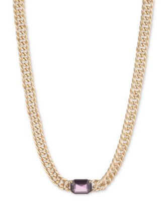 Gold-Tone Purple Stone Chain-Link 16" Collar Necklace