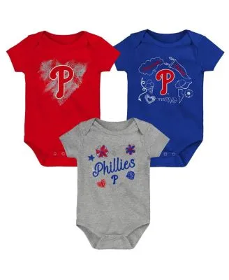 Outerstuff Newborn & Infant Red/Royal Philadelphia Phillies Little Champ  Three-Pack Bodysuit Bib & Booties Set