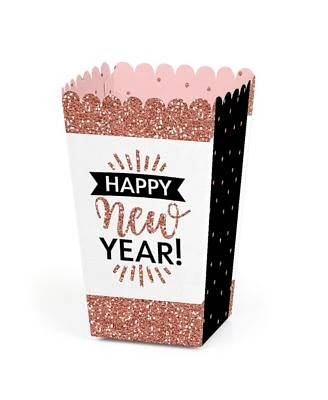 Rose Gold Happy New Year - New Year's Eve Party Favor Popcorn Treat Boxes 12 Ct