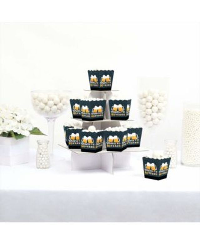 Big Dot of Happiness - Cheers and Beers to 50 Years - Square Favor Gift Boxes - 50th Birthday Party Bow Boxes - Set of 12