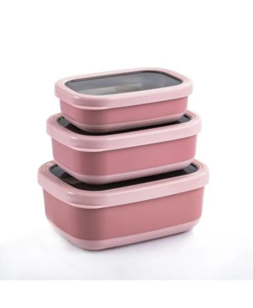 Lille Home Stainless Steel Food Containers, Set of 3, 470ML, 900ML,1.4L,  Dark Pink