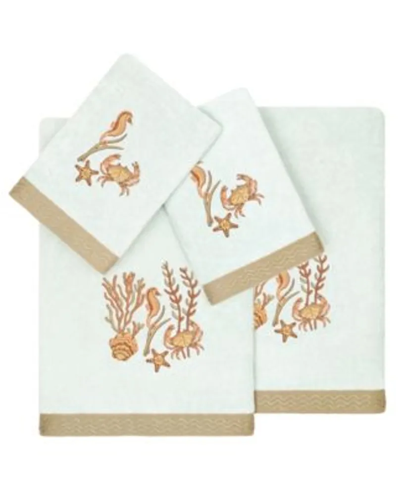 Linum Home Textiles Embroidered Guest Hand Towel, Set of 2,White/Gold