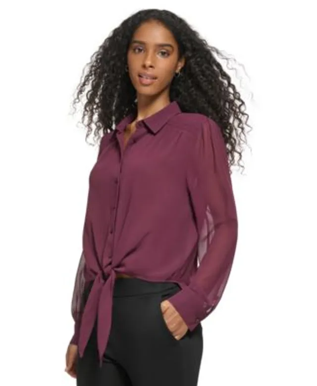 Anne Klein Women's Tie V-Neck Sleeveless Button-Up Blouse | Dulles Town  Center