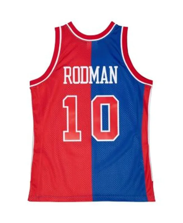 Men's Mitchell & Ness Dennis Rodman Blue/Red Detroit Pistons Hardwood Classics 1988/89 Split Swingman Jersey Size: Small