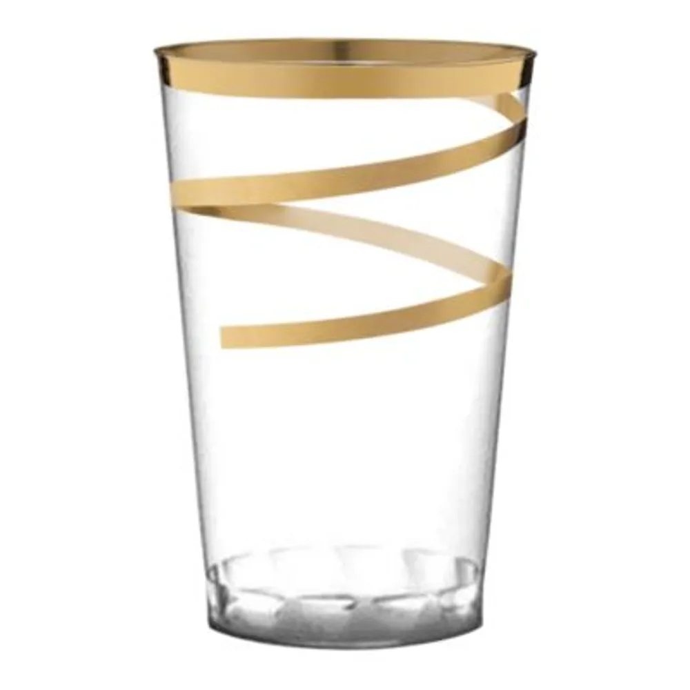 9 oz. Clear with Gold Swirl Round Plastic Party Cups