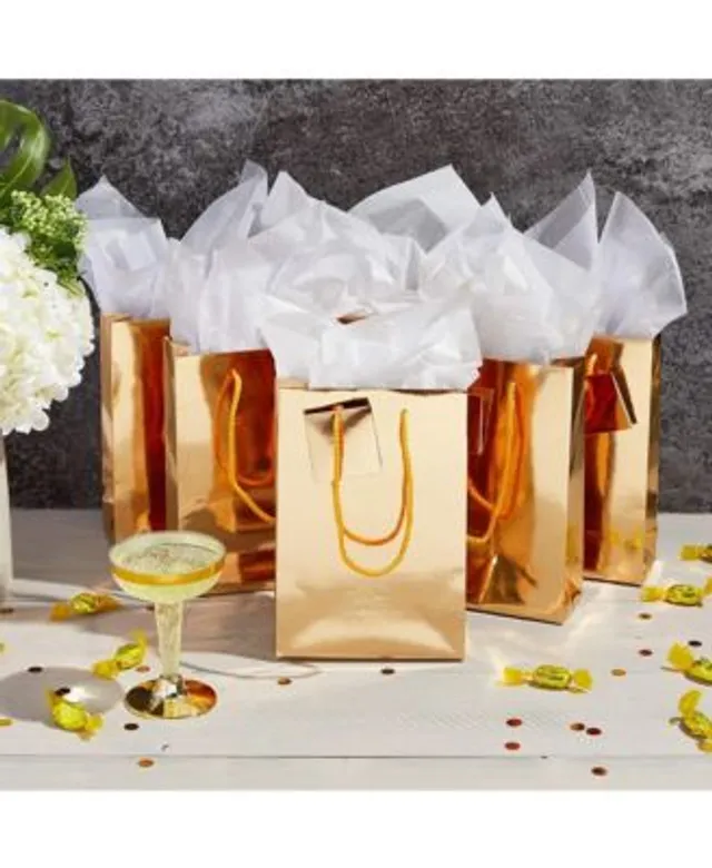 Thank You Kraft Gift Bags with Tissue Paper (Rose Gold Foil, 15