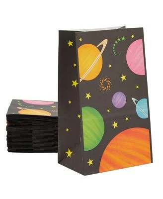 36 Pack Outer Space Themed Party Favor Bags for Kids Birthday Supplies, Solar System Planet Design Treat Bags (5.5 x 8.7 x 3.3 In)