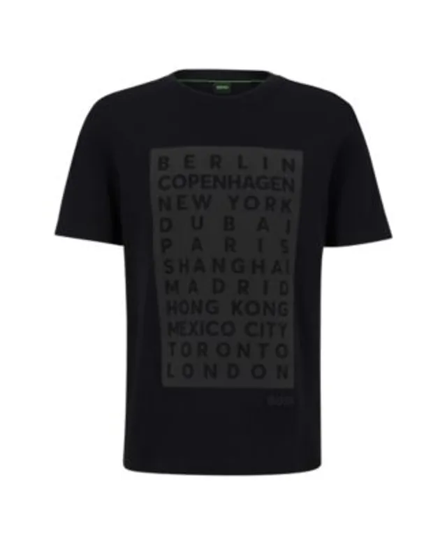 BOSS - Cotton-jersey T-shirt with city artwork and rhinestone logo