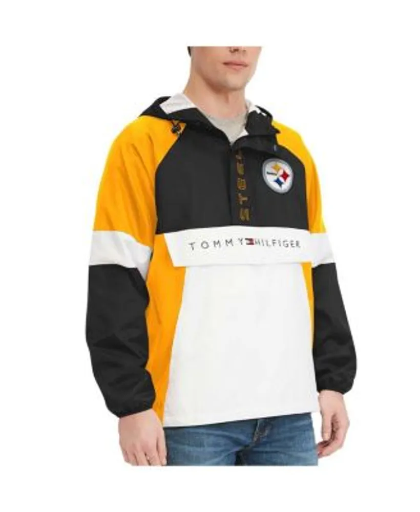 Tommy Men's Black Pittsburgh Steelers Quarter-Zip Pullover Hoodie Jacket | MainPlace Mall