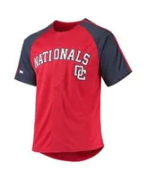 Stitches Men's Red Washington Nationals Button-Down Raglan Replica