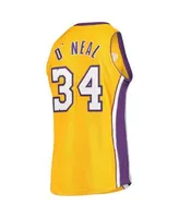 Men's Mitchell & Ness Shaquille O'Neal Yellow Los Angeles Lakers Hardwood Classics Off-Court Swingman Jersey