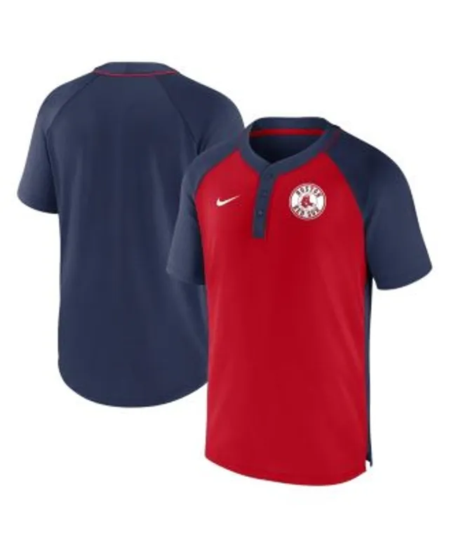 Men's Fanatics Branded Heathered Gray/Navy Boston Red Sox Iconic Above Heat Speckled Raglan Henley 3/4 Sleeve T-Shirt