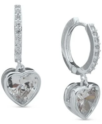 Silver-Tone Crystal Heart Charm Drop Earrings