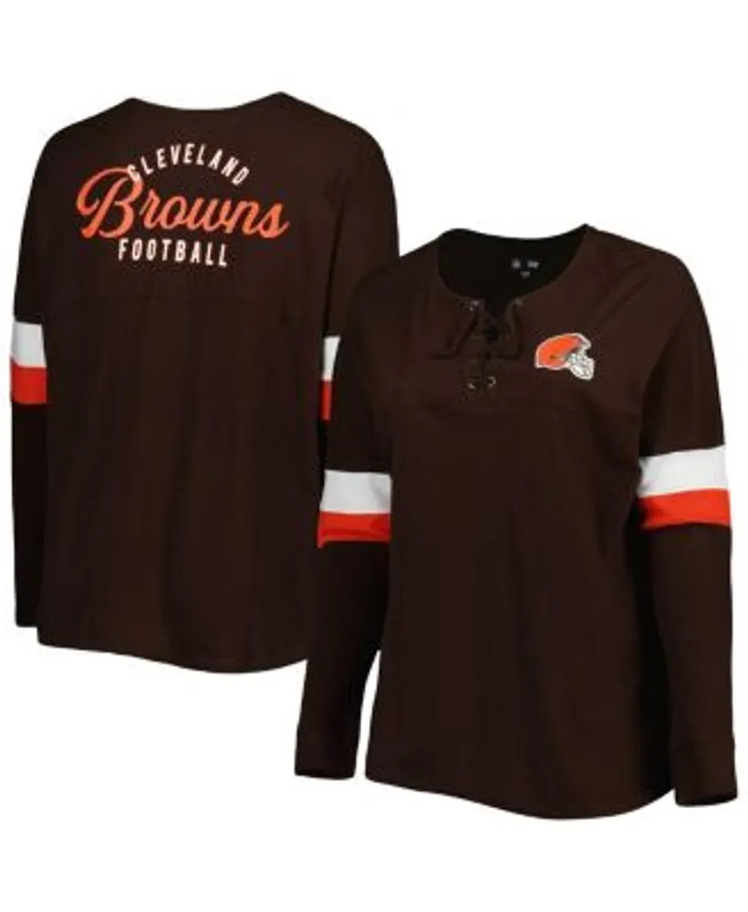 Women's Brown Cleveland Browns Plus Athletic Varsity Lace-Up V-Neck Long  Sleeve T-shirt