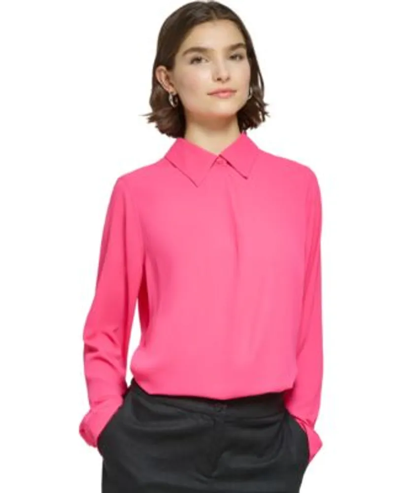 Women's Collared One-Button Long-Sleeve Blouse