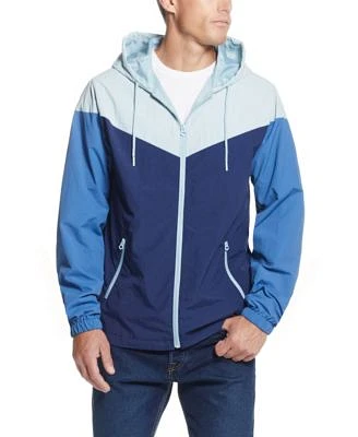 Men's Colorblock Zip Front Hooded Nylon Jacket