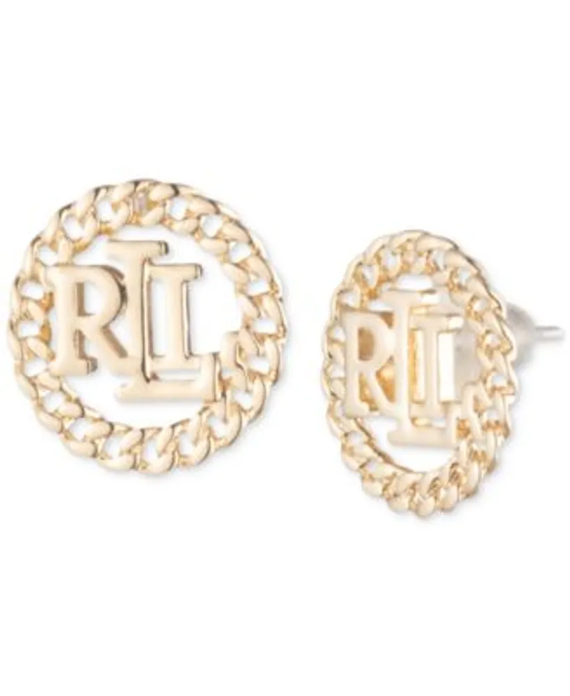 Gold Curb Chain Stud Earrings