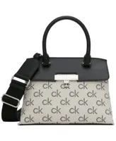 Calvin Klein Clay Small Top Zipper Denim Jacquard Signature Convertible Crossbody  Bag