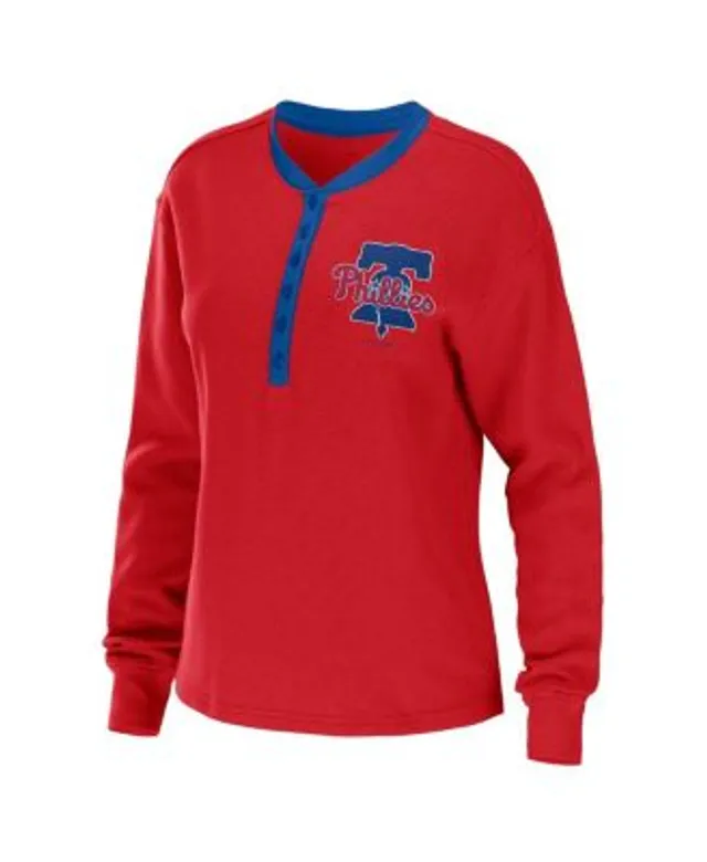 WEAR by Erin Andrews Women's Navy Atlanta Braves Waffle Henley Long Sleeve  T-shirt