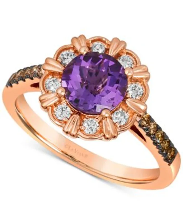 女性に人気！ ルヴァン レディース リング アクセサリー Raspberry Rhodolite 1-7 ct. Diamond  Halo Ring in 14k Rose Gold