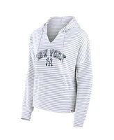 Fanatics Women's Branded White New York Yankees Striped Arch Pullover Hoodie  | Hawthorn Mall