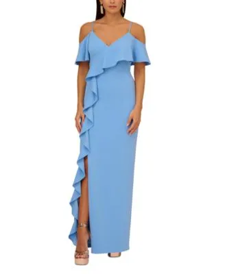 Women's Off-The-Shoulder Ruffled Crepe Gown