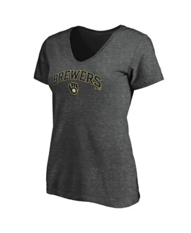 Women's Milwaukee Brewers Fanatics Branded Gold Team Logo Lockup V-Neck T- Shirt