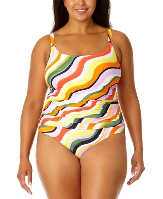 Plus Shirred Scoop-Neck One-Piece Swimsuit