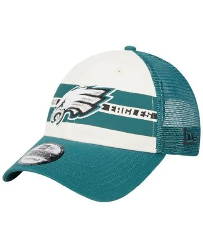 New Era Men's Cream and Midnight Green Philadelphia Eagles Team Stripe  Trucker 9FORTY Snapback Hat